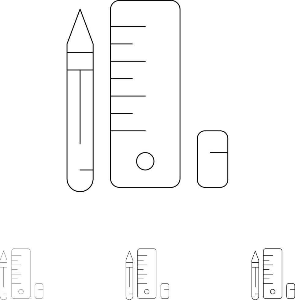 formazione scolastica penna matita scala grassetto e magro nero linea icona impostato vettore