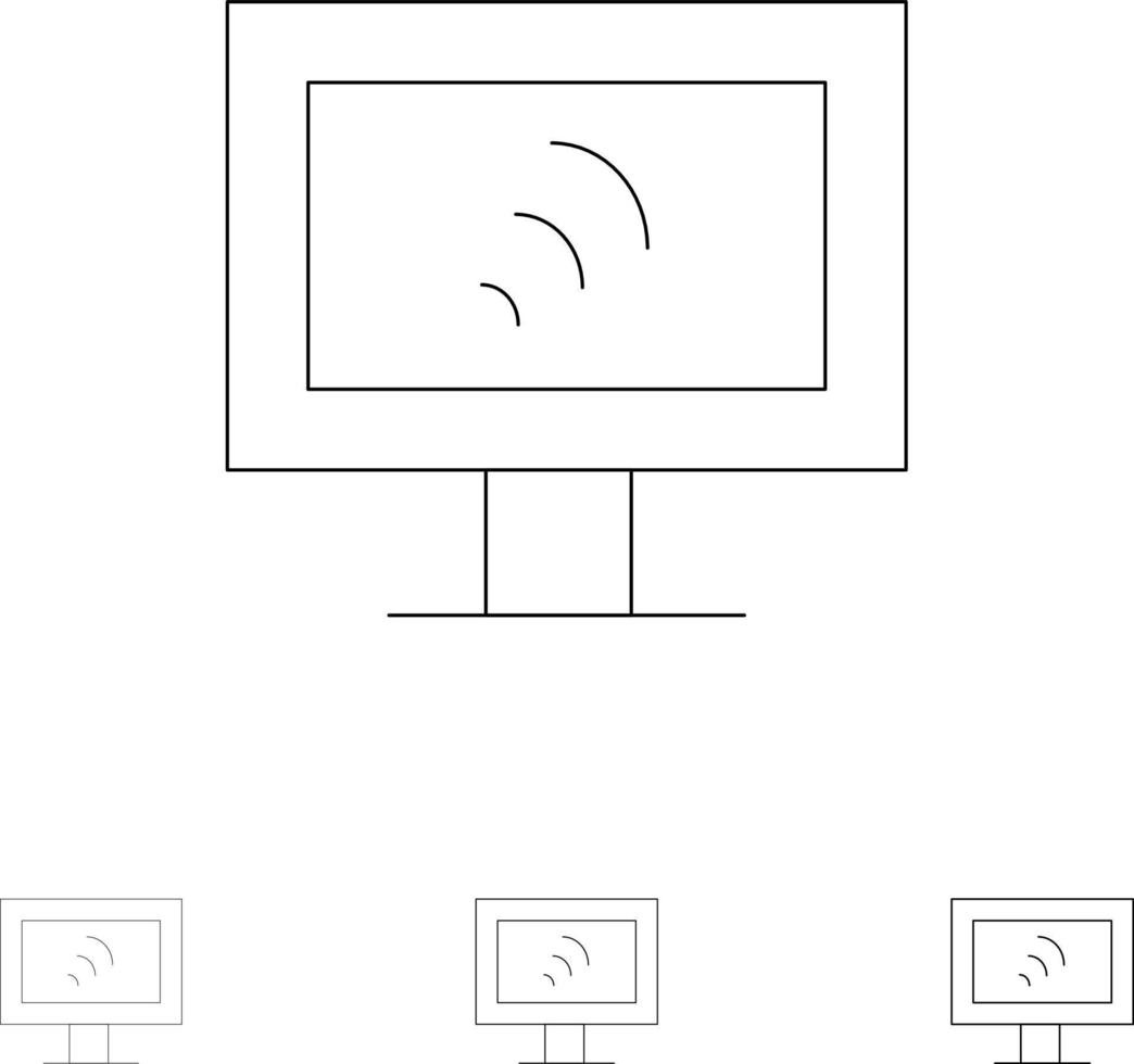 computer Wi-Fi servizio grassetto e magro nero linea icona impostato vettore