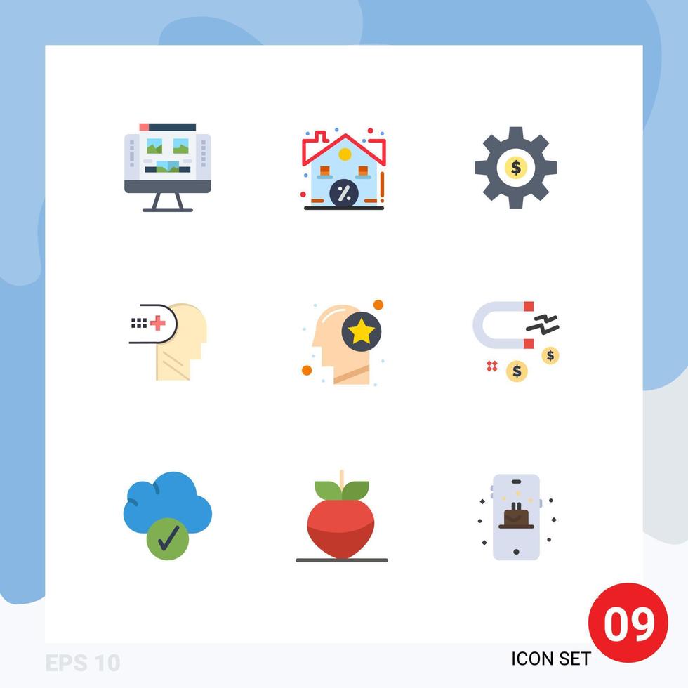 9 piatto colore concetto per siti web mobile e applicazioni testa medico ingranaggio mentale Servizi modificabile vettore design elementi