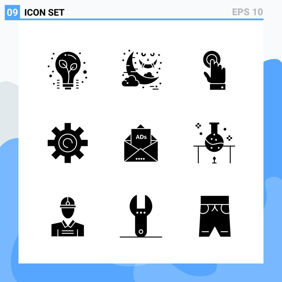 moderno 9 solido stile icone glifo simboli per generale uso creativo solido icona cartello isolato su bianca sfondo 9 icone imballare creativo nero icona vettore sfondo