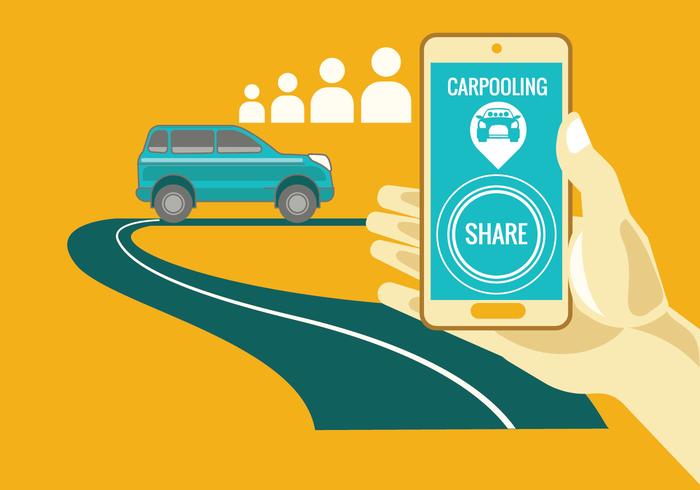 Carpooling concetto su sfondo giallo vettore