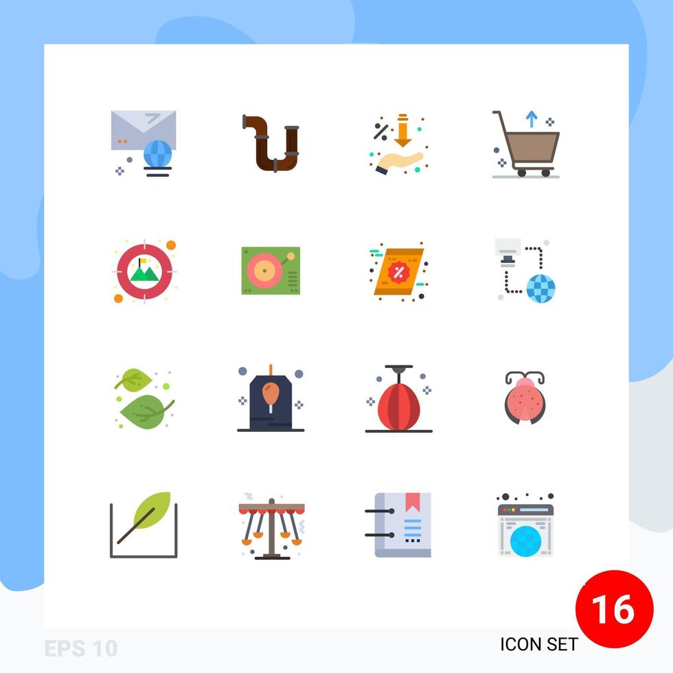 16 piatto colore concetto per siti web mobile e applicazioni a partire dal commercio acqua carrello mano modificabile imballare di creativo vettore design elementi