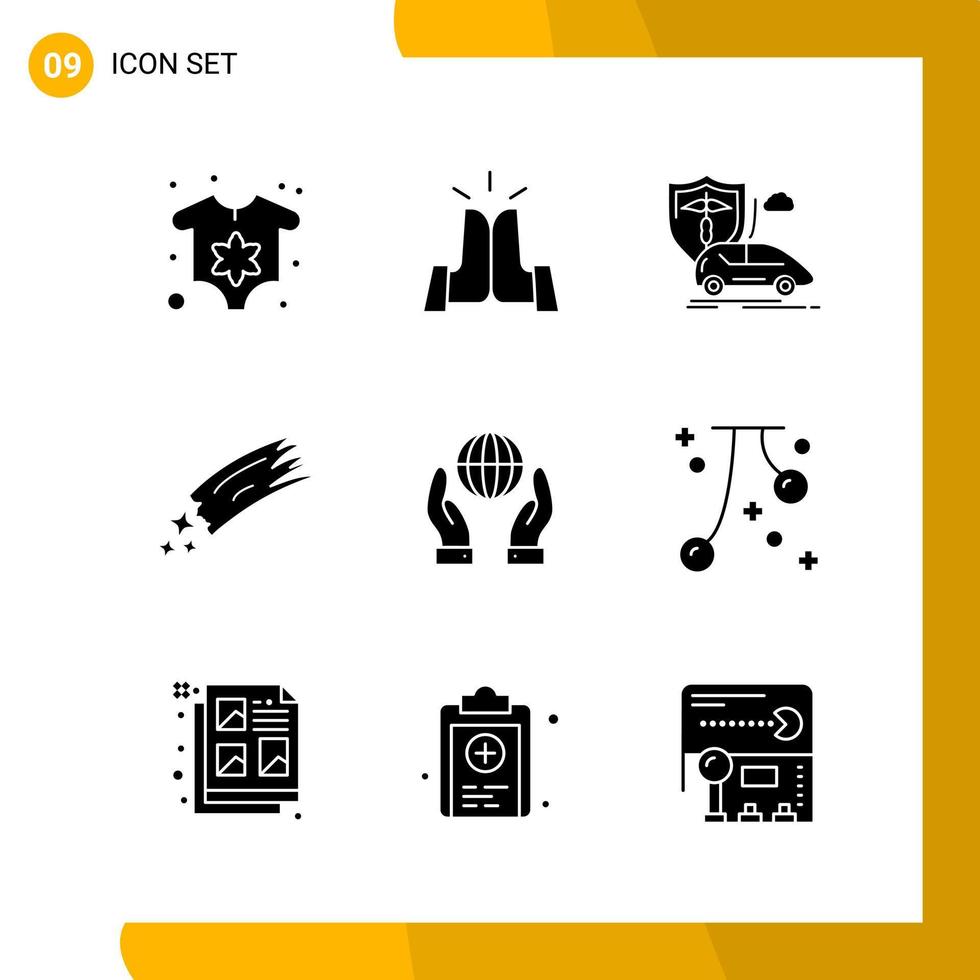 9 icona impostato solido stile icona imballare glifo simboli isolato su bianca backgound per di risposta sito web progettazione creativo nero icona vettore sfondo