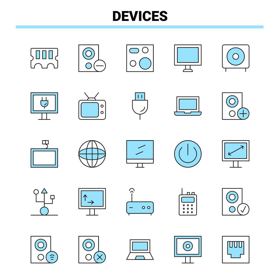 25 dispositivi nero e blu icona impostato creativo icona design e logo modello vettore