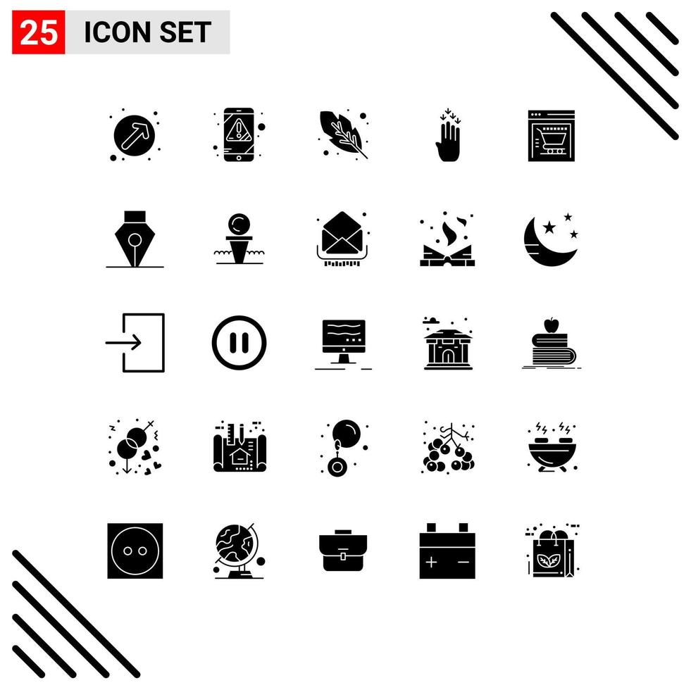 universale icona simboli gruppo di 25 moderno solido glifi di ragnatela memorizzare e-commerce calligrafia giù quattro modificabile vettore design elementi
