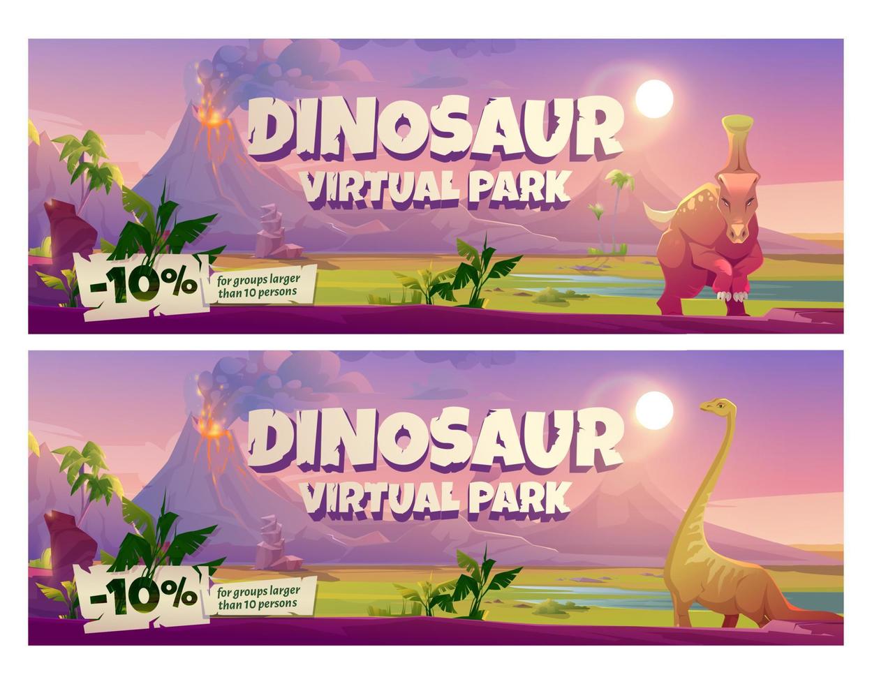 dinosauro virtuale parco cartone animato manifesti, vr Museo vettore