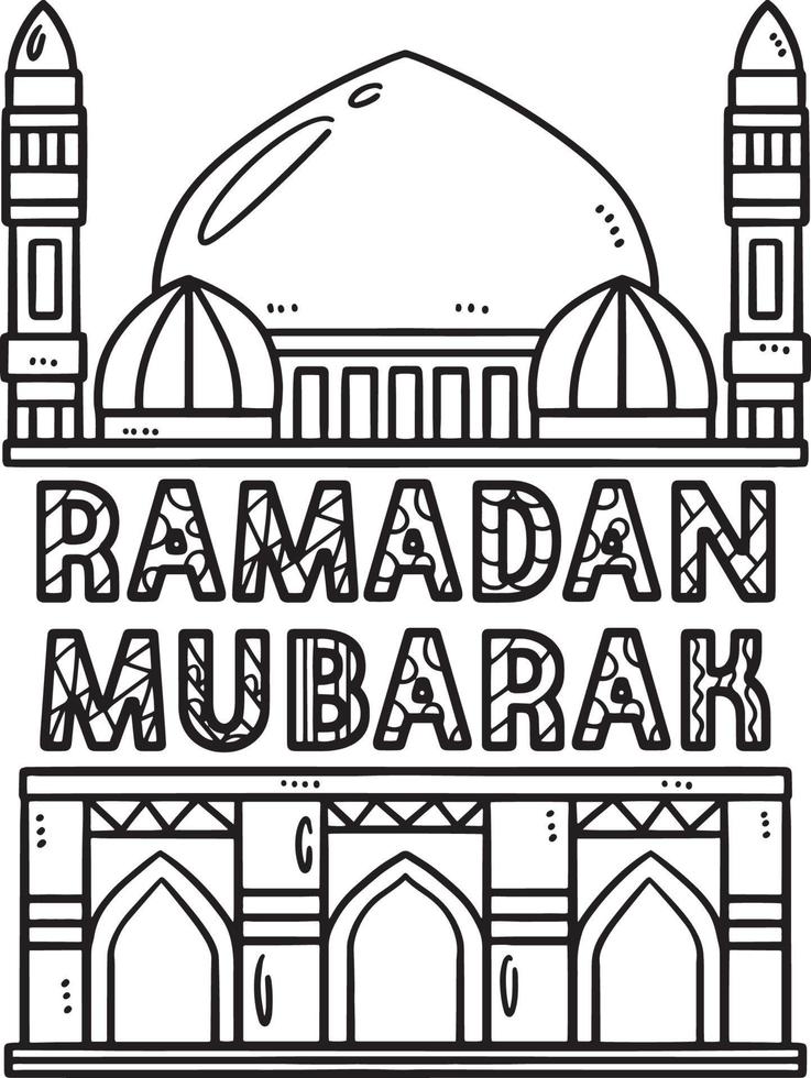 Ramadan mubarak isolato colorazione pagina per bambini vettore