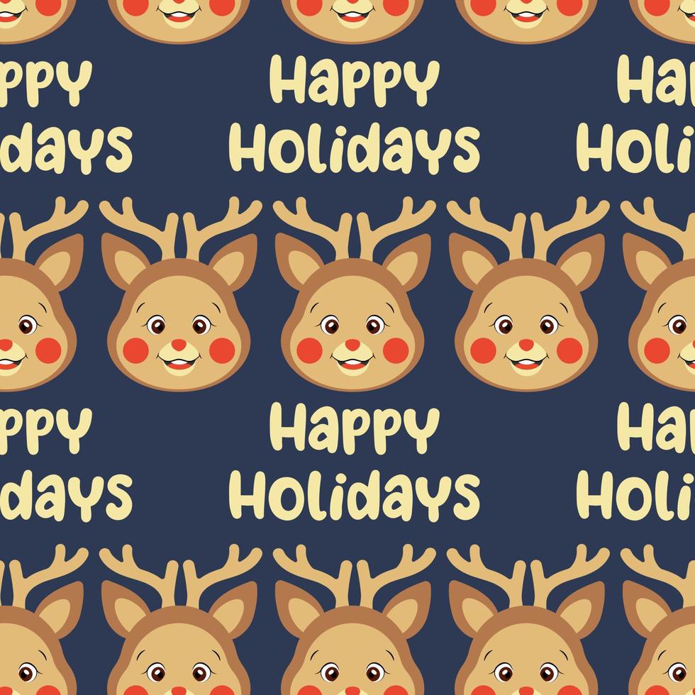 Natale modello con desiderio di contento vacanze e cartone animato cervo su grigio-blu sfondo vettore
