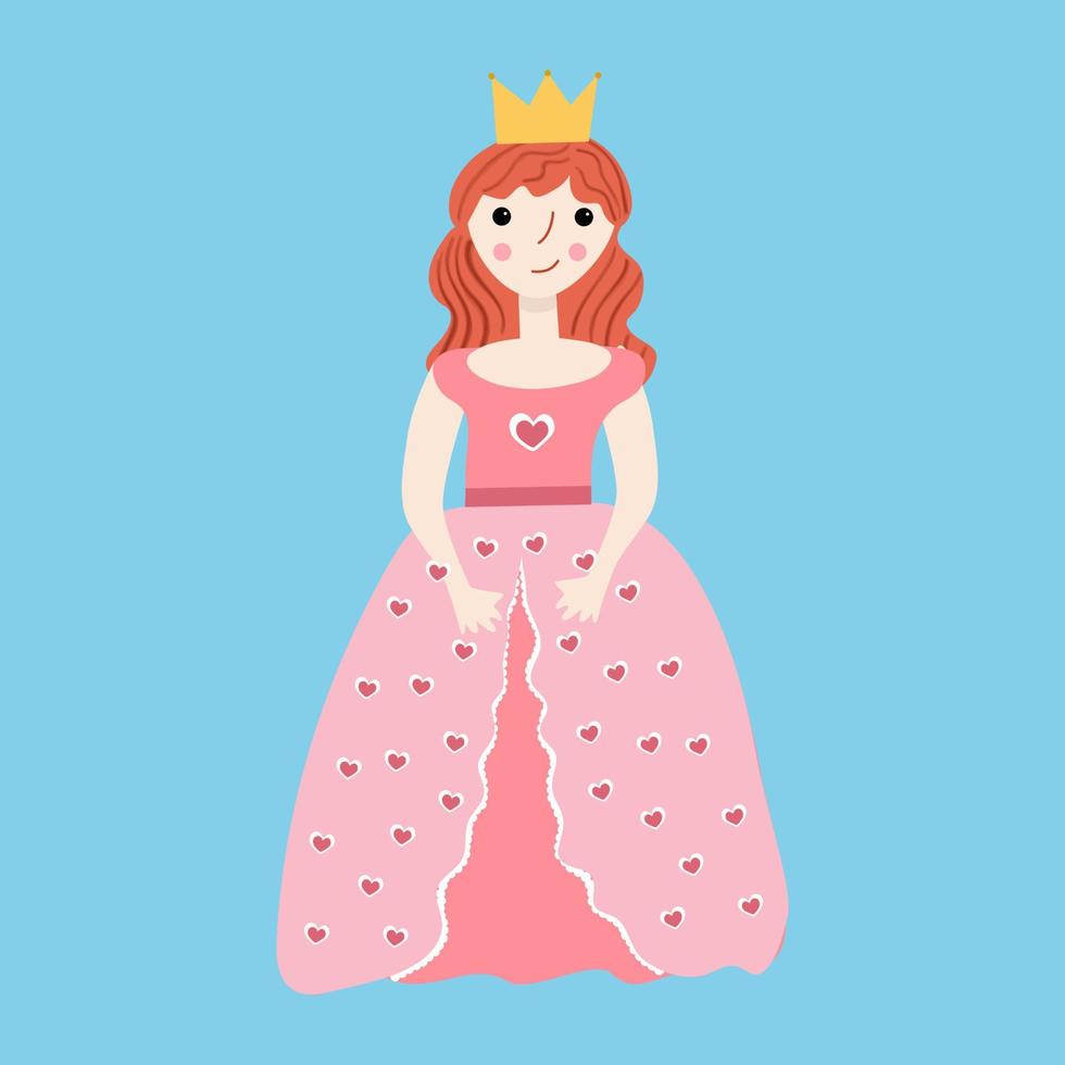 Principessa nel rosa vestito su blu sfondo. vettore isolato Immagine per bambini capi di abbigliamento Stampa o clipart