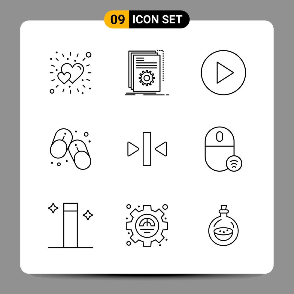 9 nero icona imballare schema simboli segni per di risposta disegni su bianca sfondo 9 icone impostato vettore