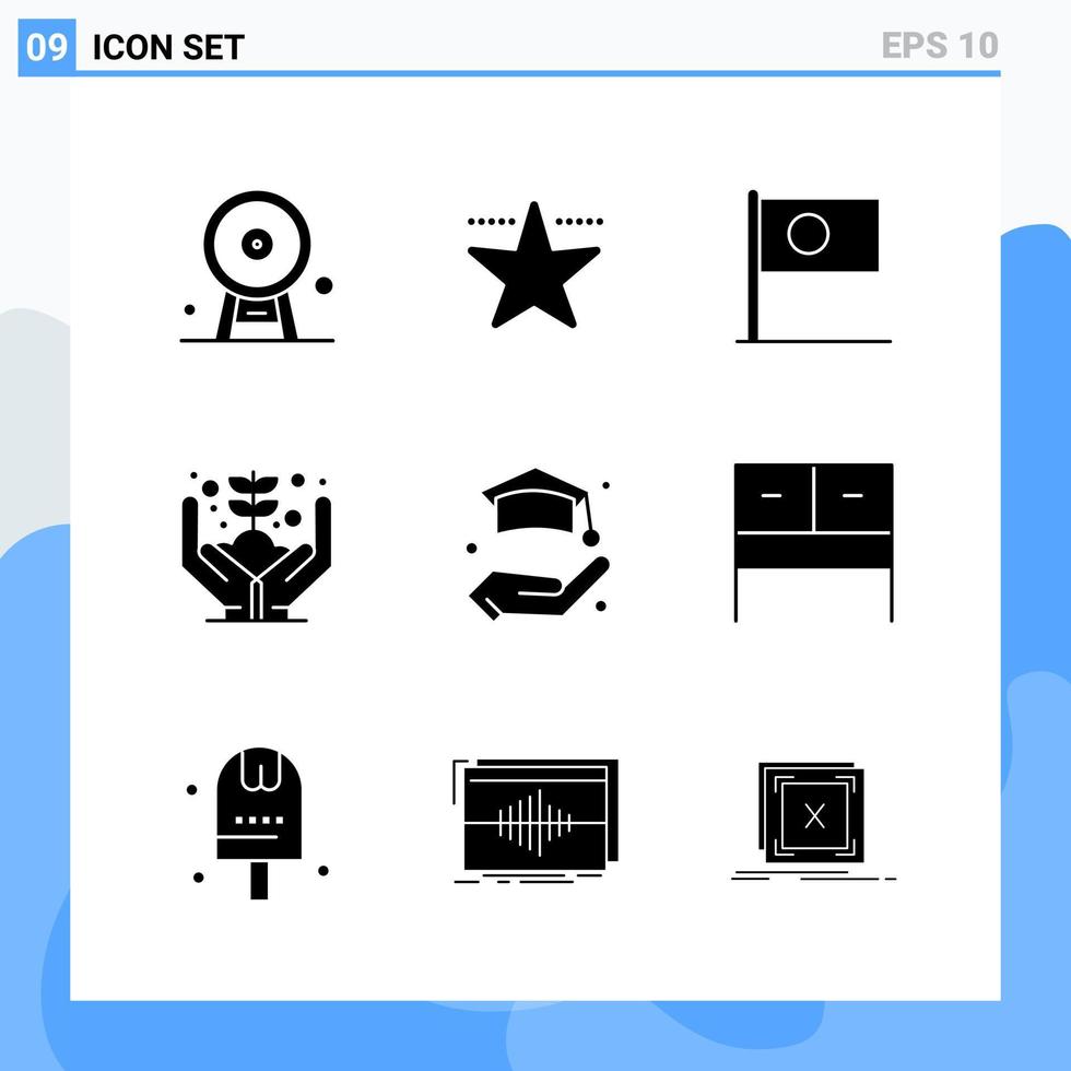 moderno 9 solido stile icone glifo simboli per generale uso creativo solido icona cartello isolato su bianca sfondo 9 icone imballare creativo nero icona vettore sfondo