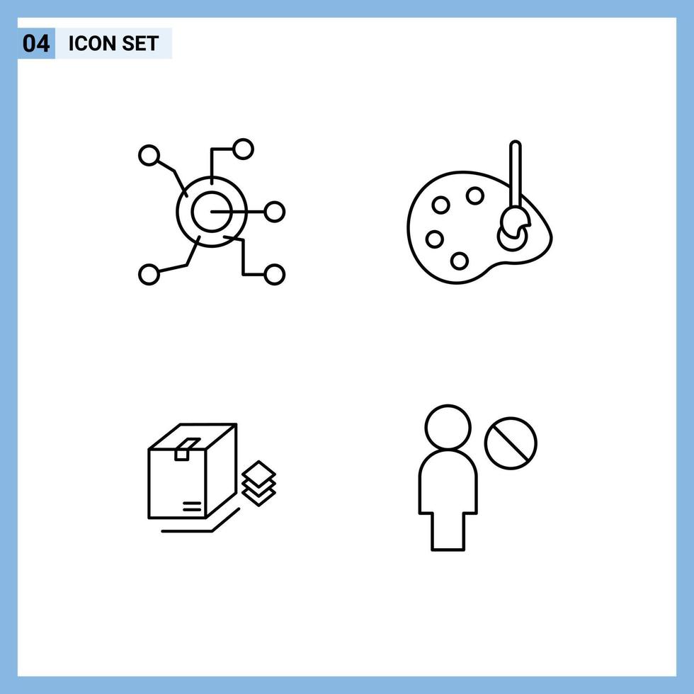 mobile interfaccia linea impostato di 4 pittogrammi di dati scatola cerchio disegnare Imballaggio modificabile vettore design elementi