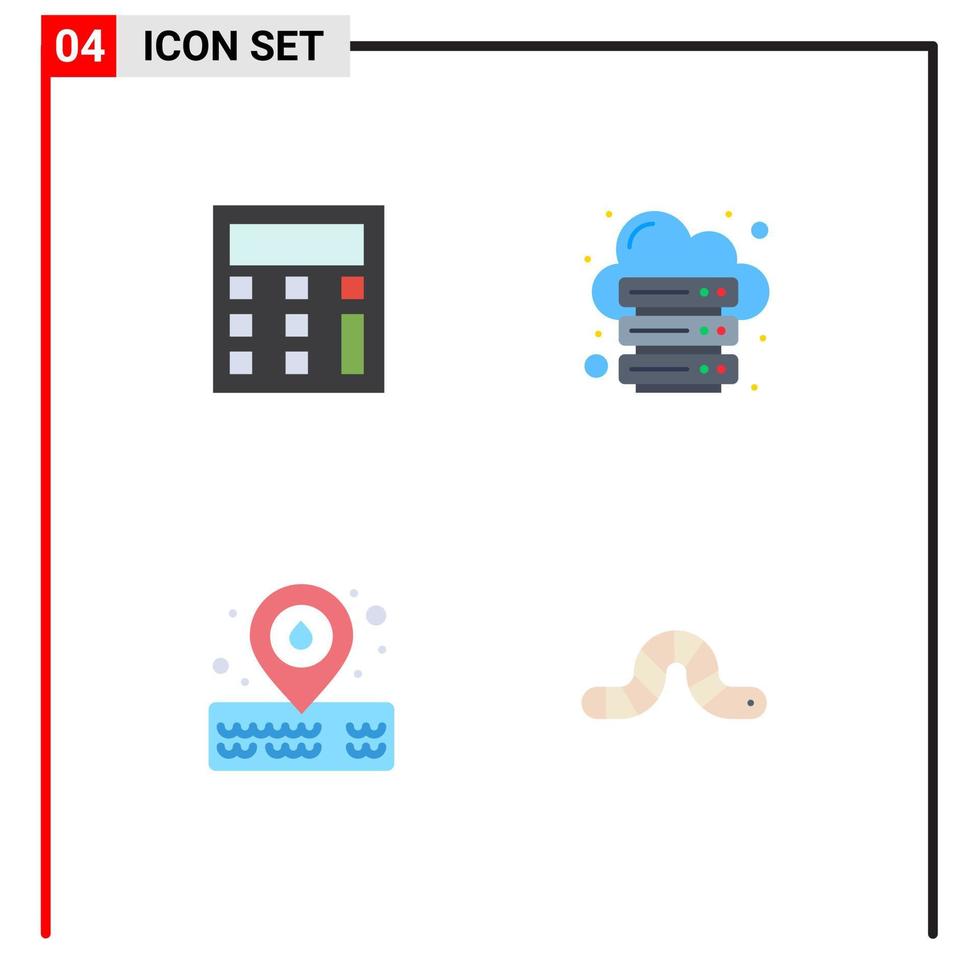 impostato di 4 commerciale piatto icone imballare per calcolare acqua Banca dati server animale modificabile vettore design elementi