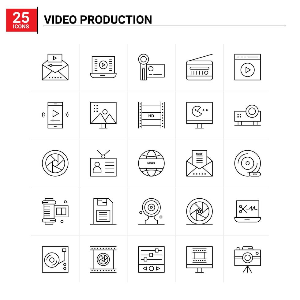 25 video produzione icona impostato vettore sfondo