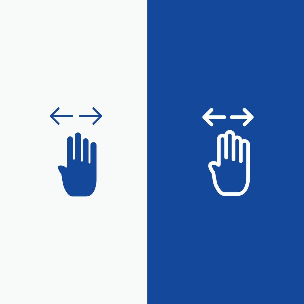 quattro mano dito sinistra giusto linea e glifo solido icona blu bandiera linea e glifo solido icona blu bandiera vettore