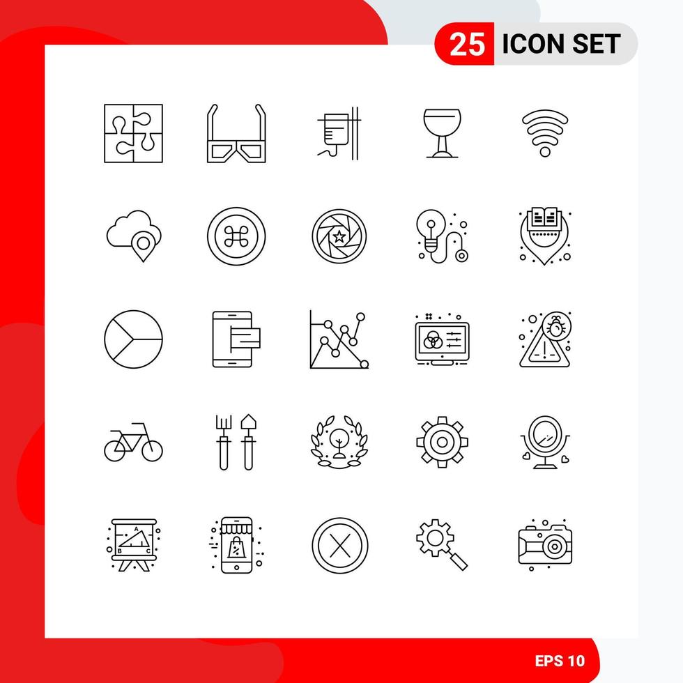 universale icona simboli gruppo di 25 moderno Linee di Wi-Fi bevanda tv bicchiere reidratazione modificabile vettore design elementi