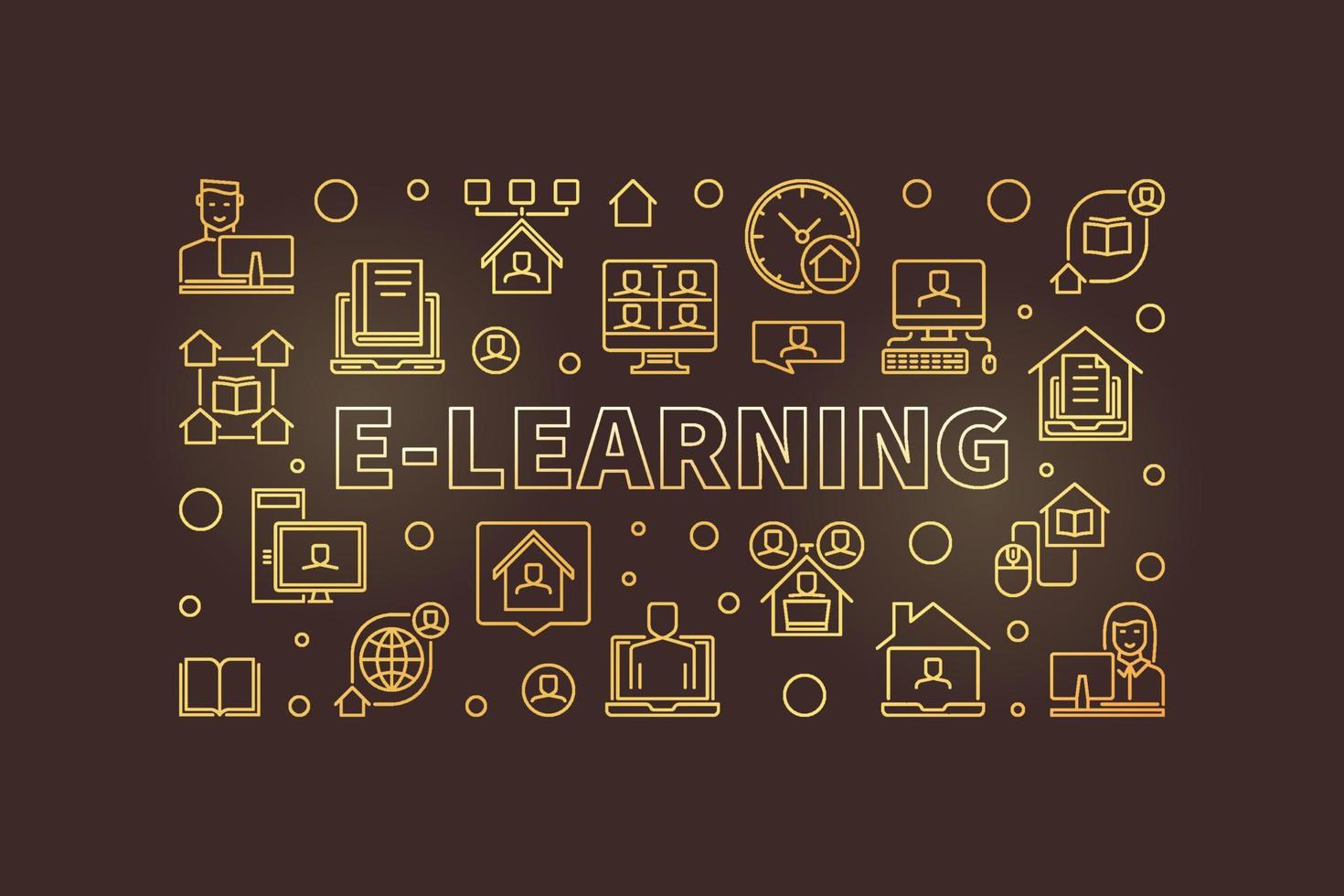 e-learning vettore concetto d'oro lineare orizzontale bandiera