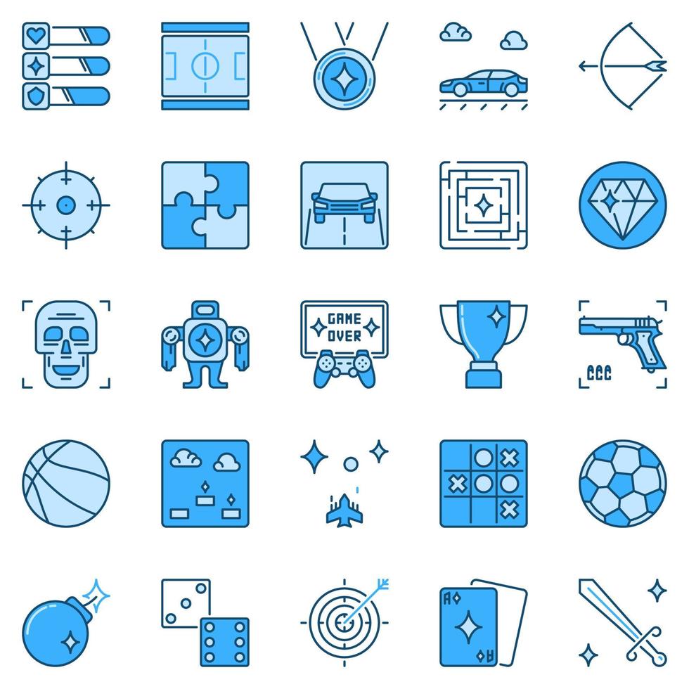 video Giochi e gioco blu icone. gioco creativo simboli vettore
