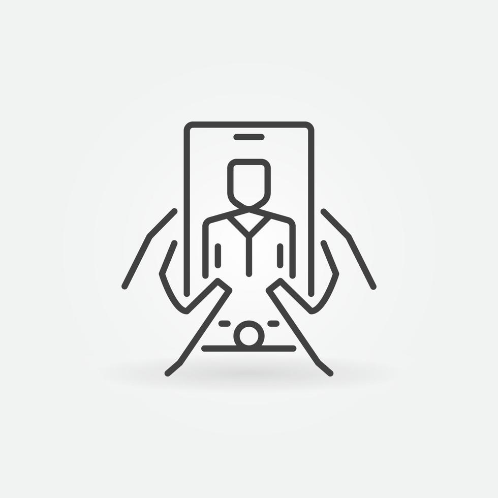 mani Tenere smartphone con uomo lineare icona. autoscatto simbolo vettore