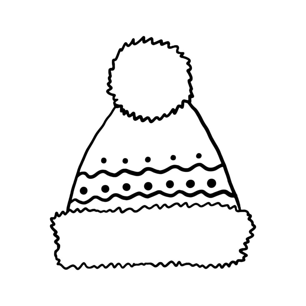 inverno cappello icona con pompon. scarabocchio stile vettore. a maglia lana berretto con pompon isolato su bianca sfondo. illustrazione per grafica, sito web, logo. vettore