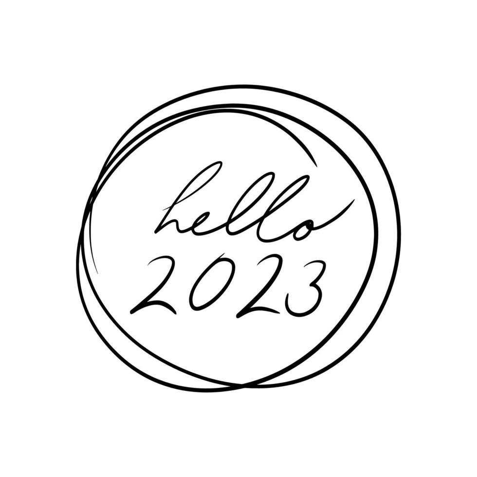 Ciao 2023. contento nuovo anno. moderno, semplice, minimo tipografico design di un' detto Ciao 2023 disegnato nel scarabocchio stile. 2023 nel un' cerchio. logo vettore