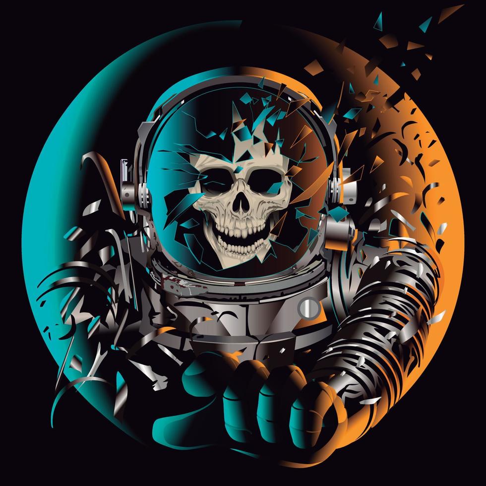 astronauta cranio, spaziale, rotto casco, astro Vintage ▾ orrore manifesto perso nel spazio galassia voyager morto astronauta spazio. frammentato casco vettore