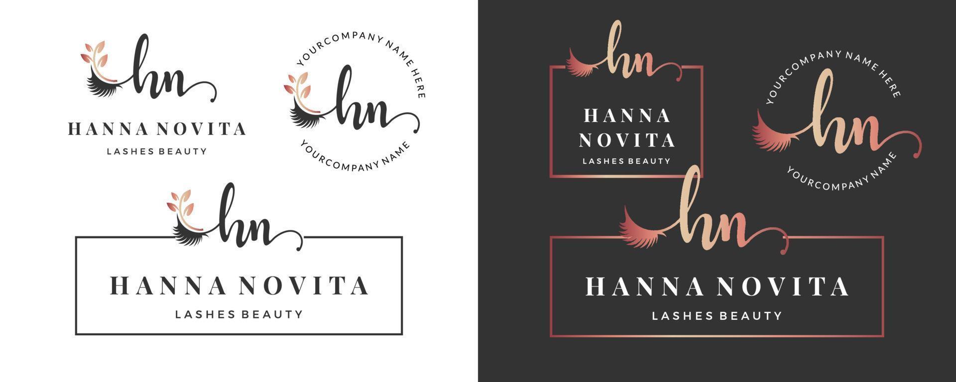 iniziale lettera hn h frusta, sopracciglio, ciglia, ciglio estensione logo design collezione per il branding vettore