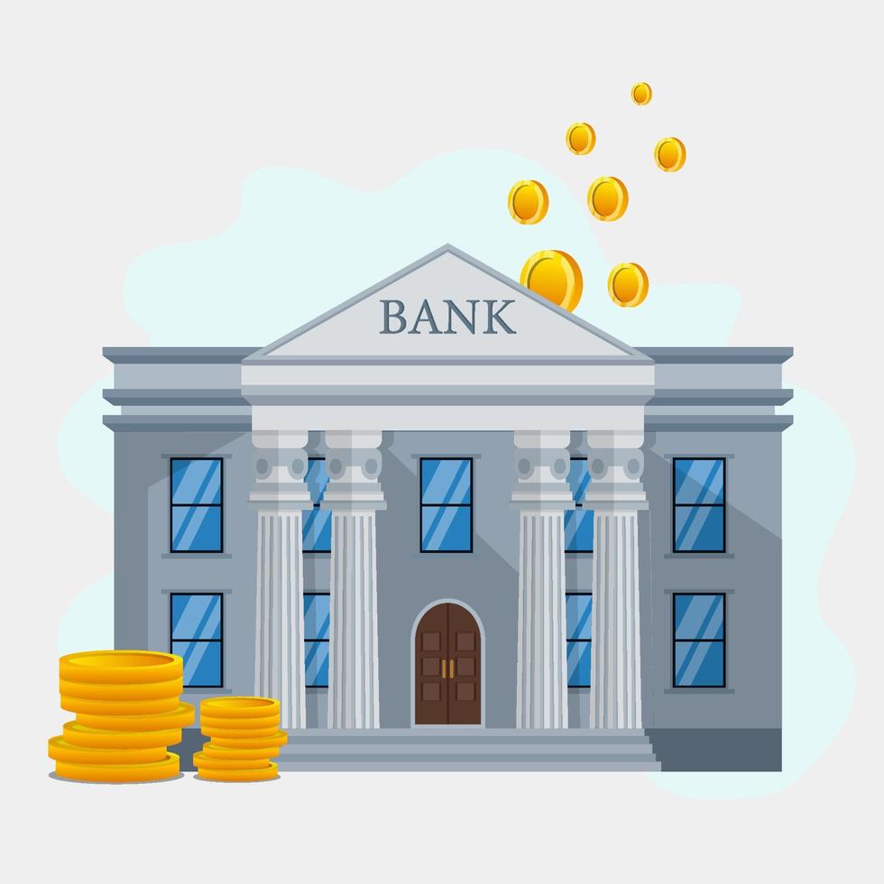 piatto design banca edificio con oro monete vettore