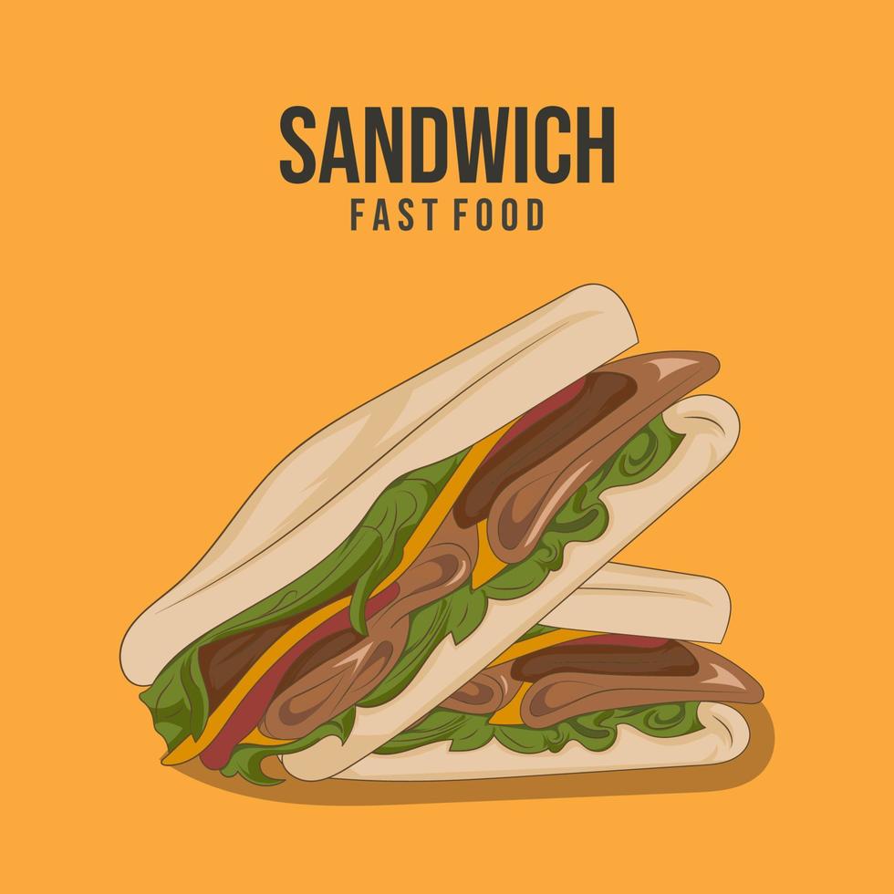 Sandwich con carne e formaggio, vettore illustrazione