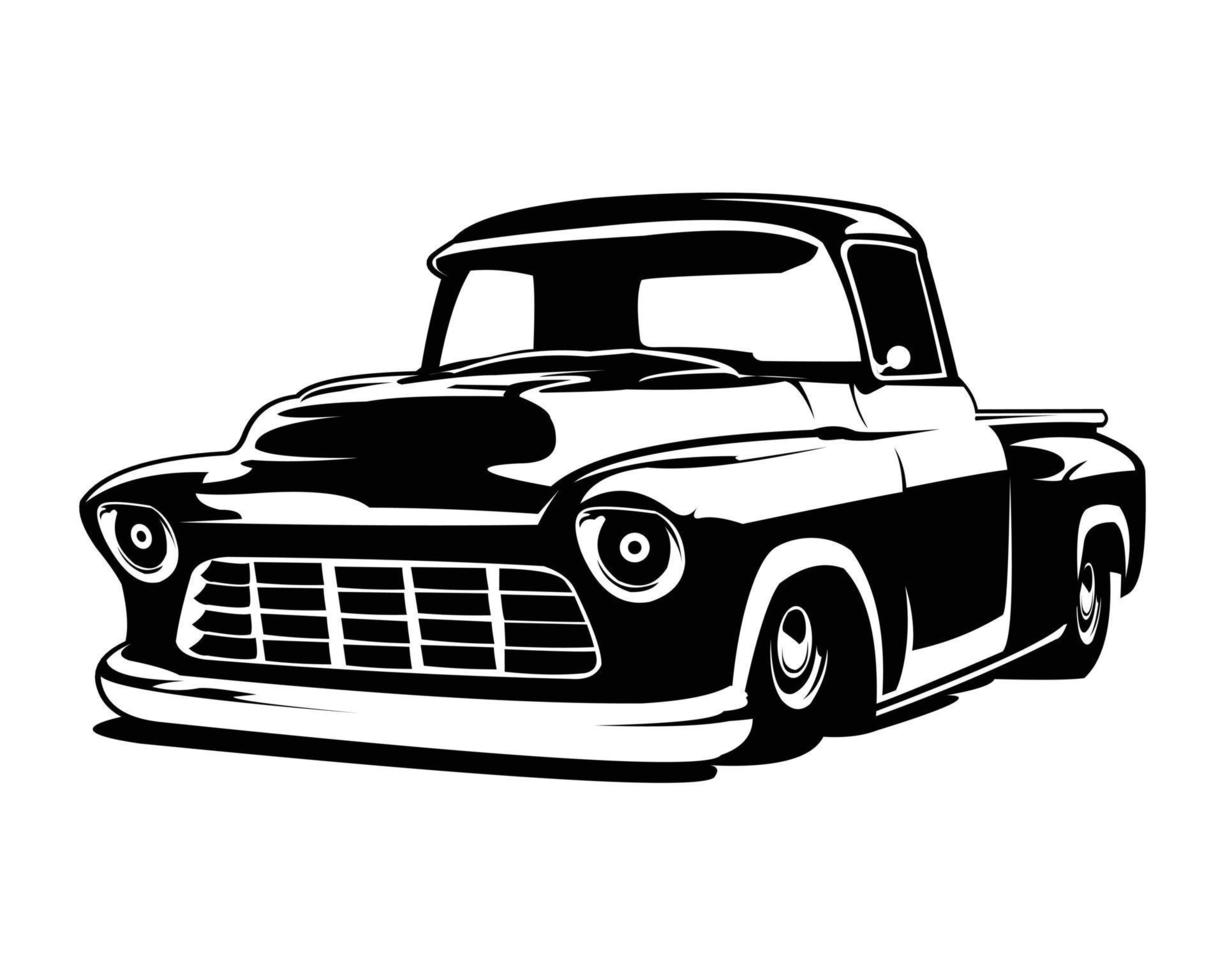 americano vecchio classico camion logo isolato su bianca sfondo mostrando a partire dal davanti con sorprendente tramonto Visualizza. alto qualità camion disegni. vettore illustrazione a disposizione nel eps 10.