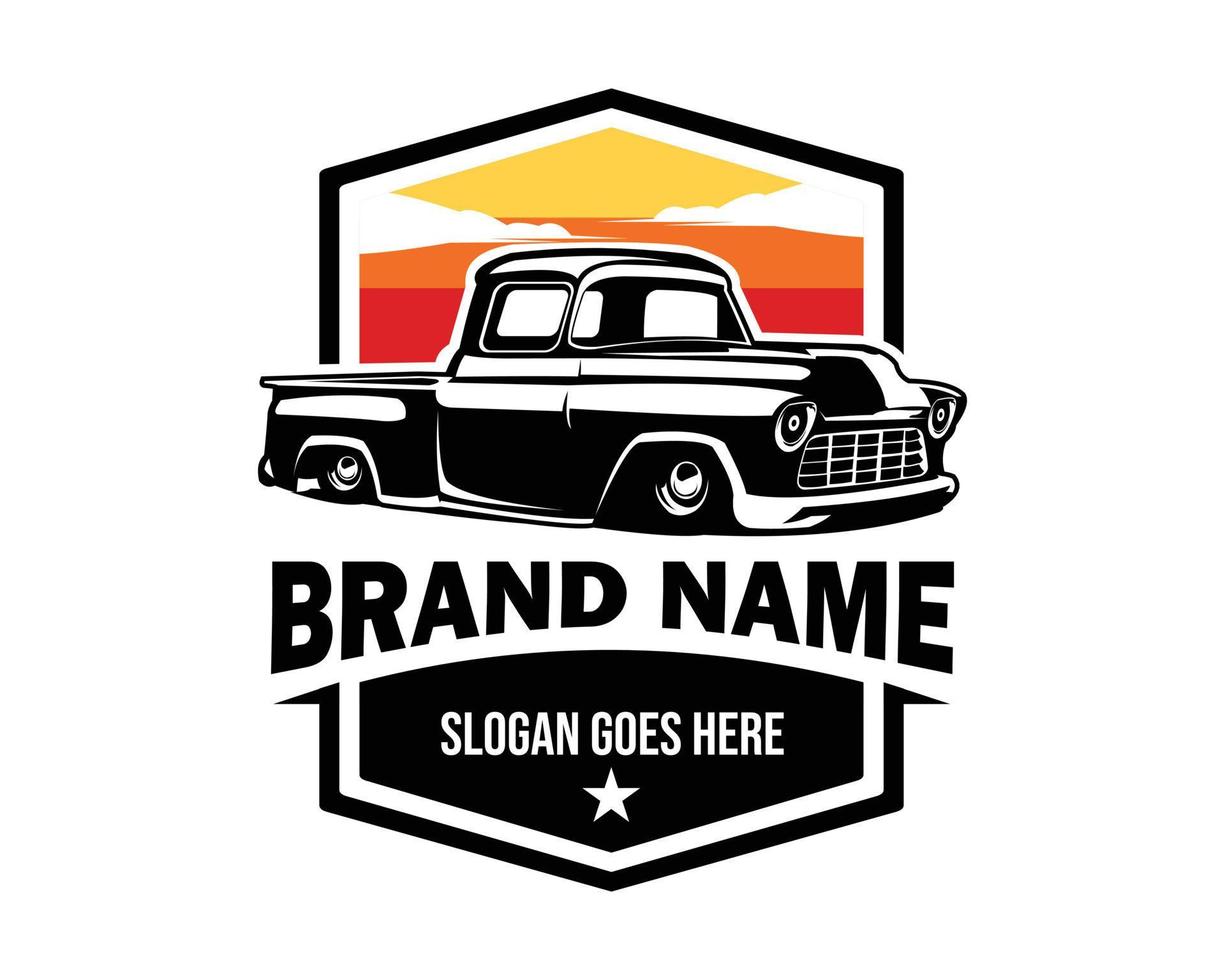 vecchio classico camion silhouette logo mostrando bianca sfondo isolato per il lato. premio qualità camion design vettore illustrazione
