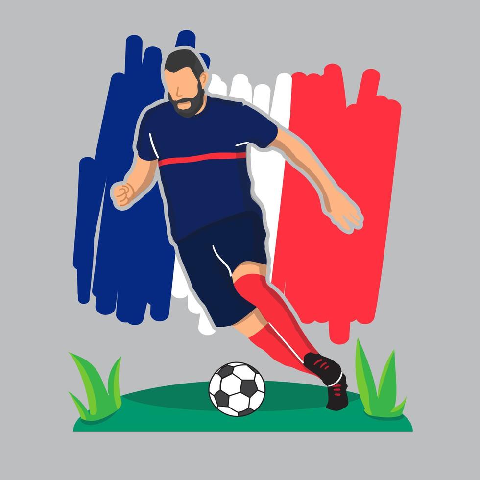 Francia calcio giocatore piatto design con bandiera sfondo vettore illustrazione