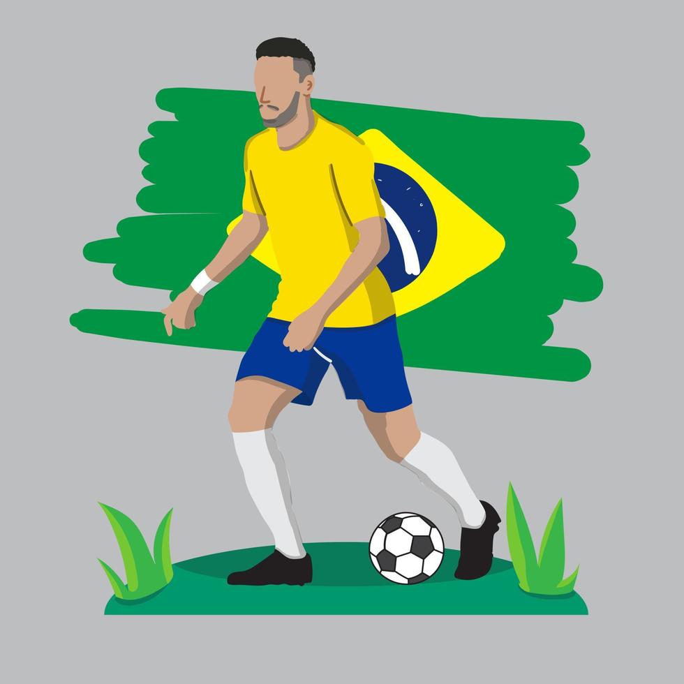 brasile calcio giocatore piatto design con bandiera sfondo vettore illustrazione
