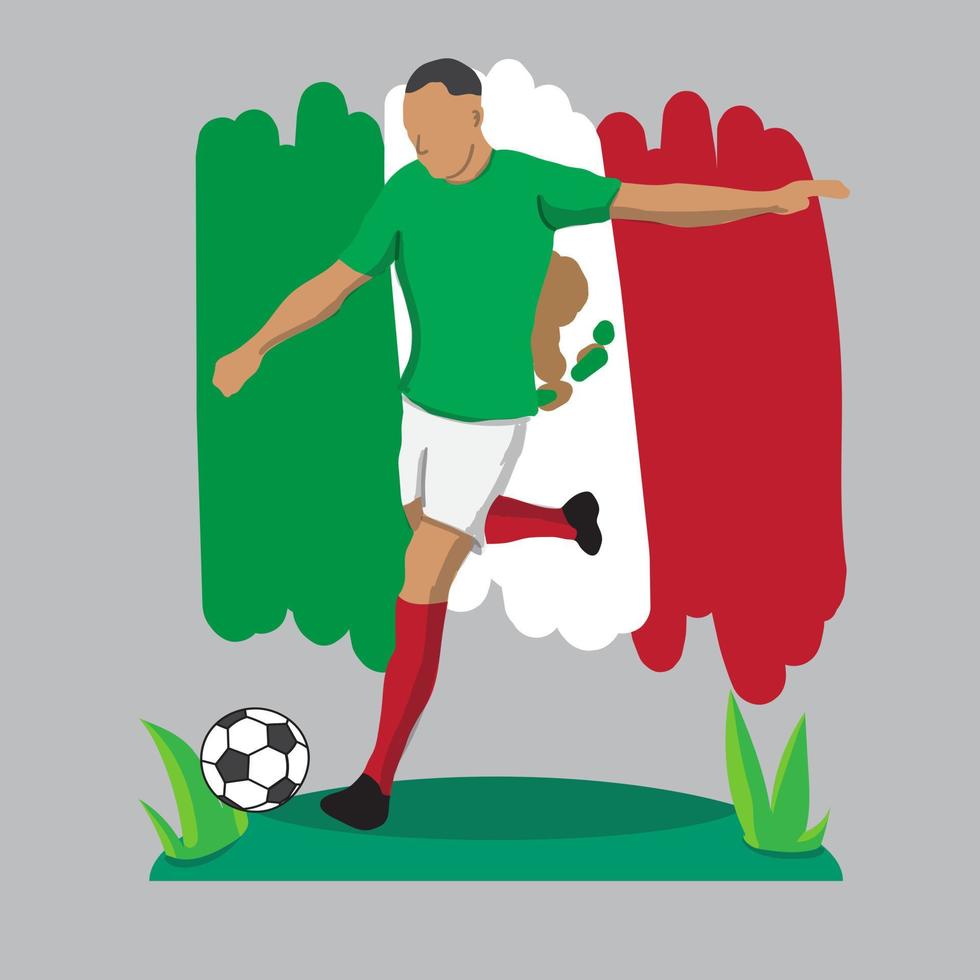 Messico calcio giocatore piatto design con bandiera sfondo vettore illustrazione