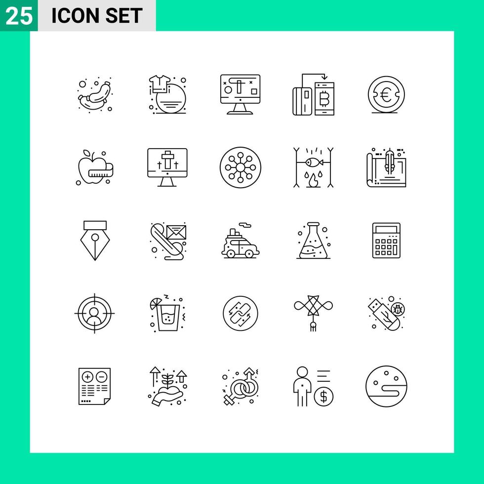 pittogramma impostato di 25 semplice Linee di pagamento digitale camicia moneta grafica modificabile vettore design elementi