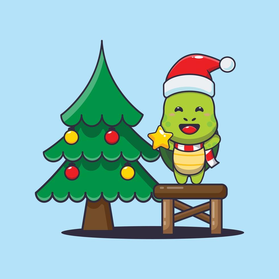 carino tartaruga assunzione stella a partire dal Natale albero. carino Natale cartone animato illustrazione. vettore