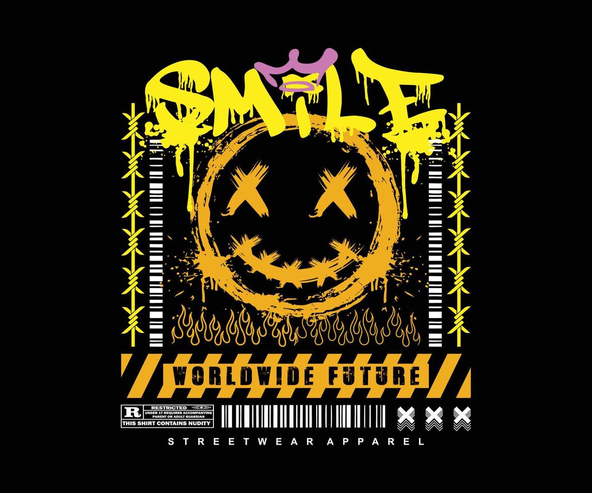 urbano graffiti slogan Stampa con smiley viso illustrazione e spruzzo effetto per grafico tee t camicia - vettore