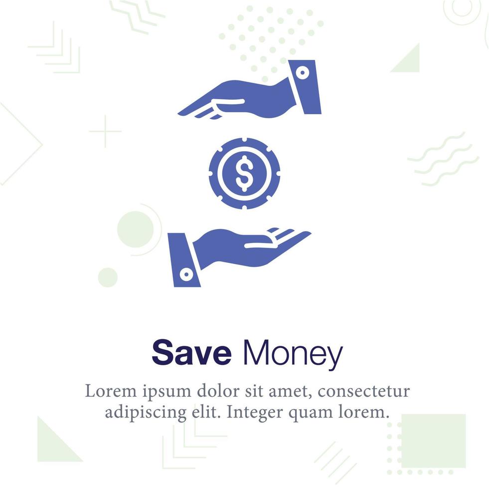 Salva i soldi, dollaro moneta vettore icona illustrazione