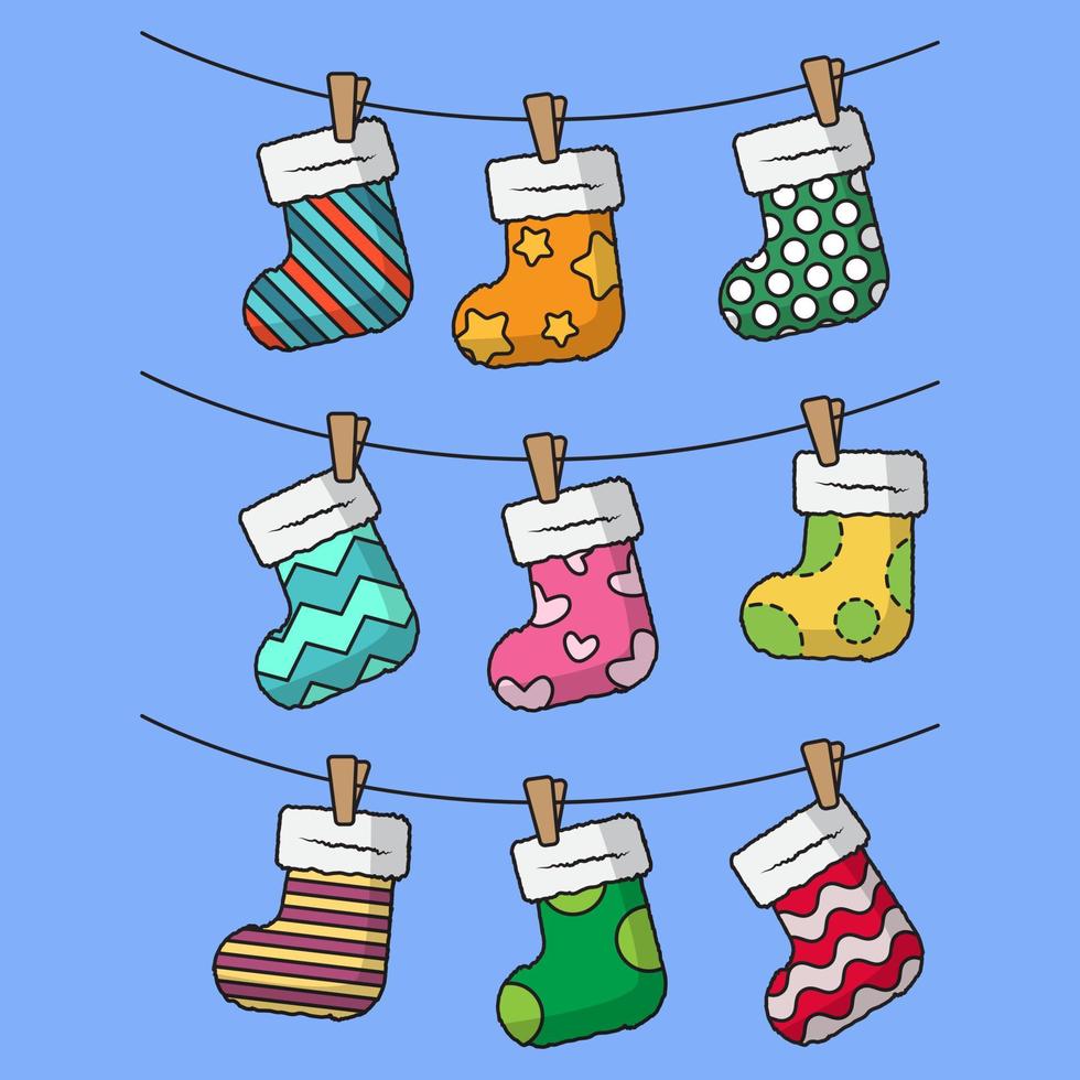collezione di colorato cartone animato Natale calzini. Natale decorazione vettore illustrazione