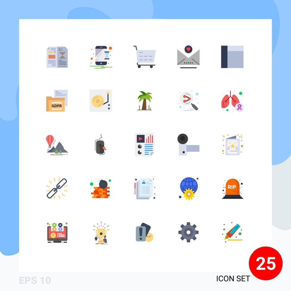mobile interfaccia piatto colore impostato di 25 pittogrammi di dati griglia notifica Messaggio e-mail modificabile vettore design elementi