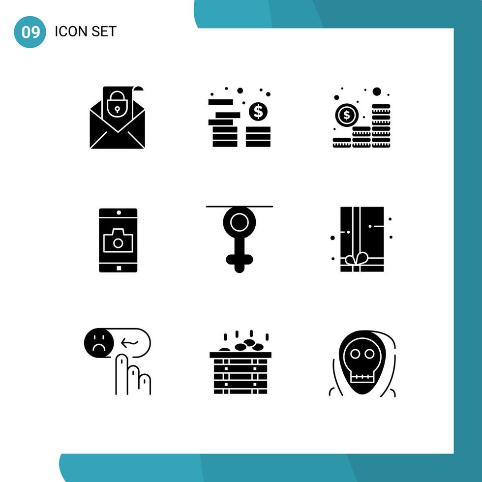 impostato di 9 moderno ui icone simboli segni per Genere telecamera bilancio mobile applicazione applicazione modificabile vettore design elementi