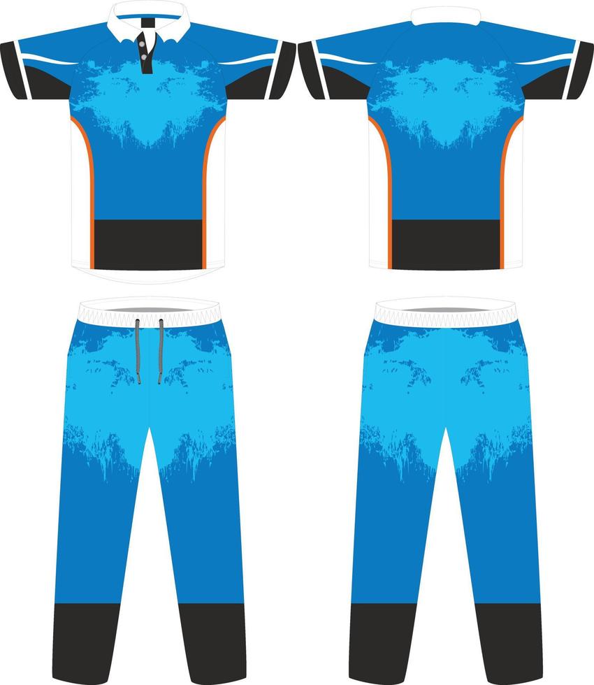 cricket uniforme impostato con davanti e indietro Visualizza gli sport cricket maglietta maglia e parte inferiore pantaloni design modello, finto su vettore