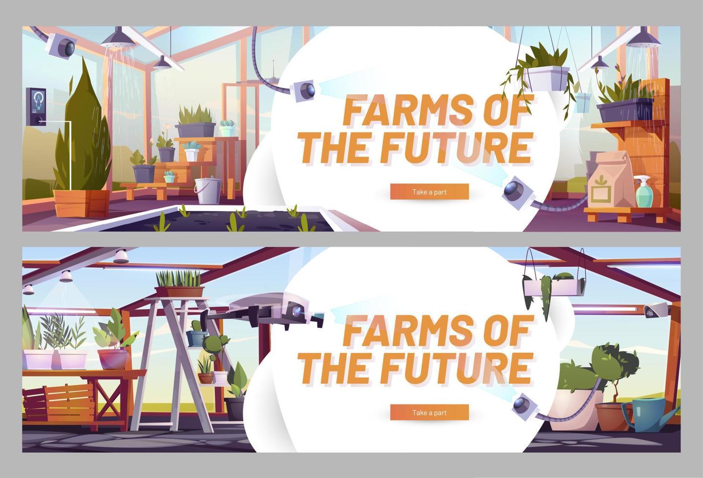 aziende agricole di il futuro cartone animato striscioni, impianti crescere vettore