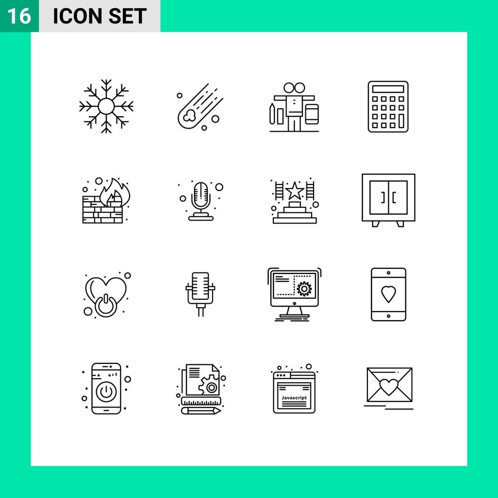 impostato di 16 moderno ui icone simboli segni per sicurezza fuoco equilibrio formazione scolastica calcolatrice modificabile vettore design elementi