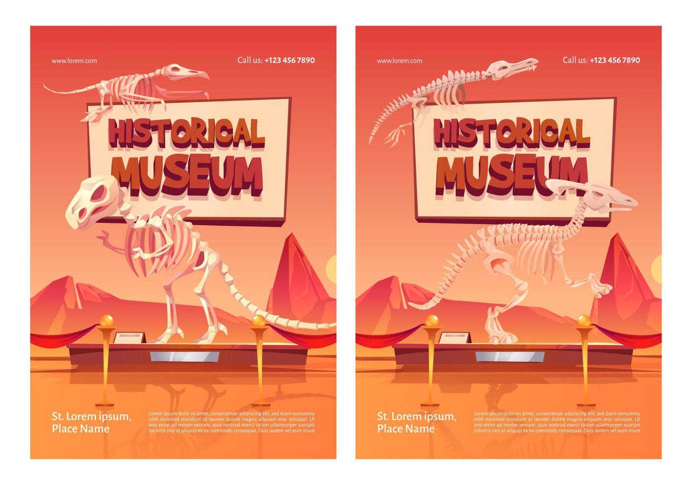 storico Museo manifesti con dinosauro scheletri vettore