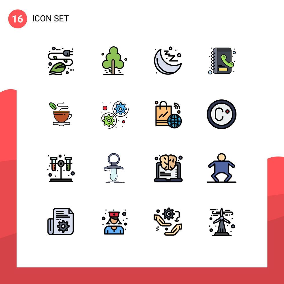 impostato di 16 moderno ui icone simboli segni per caldo tè albero Telefono libro libro modificabile creativo vettore design elementi