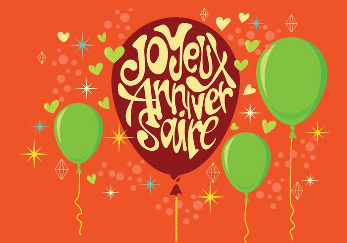 Carte Joyeux Anniversaire con palloncini e stelle vettore