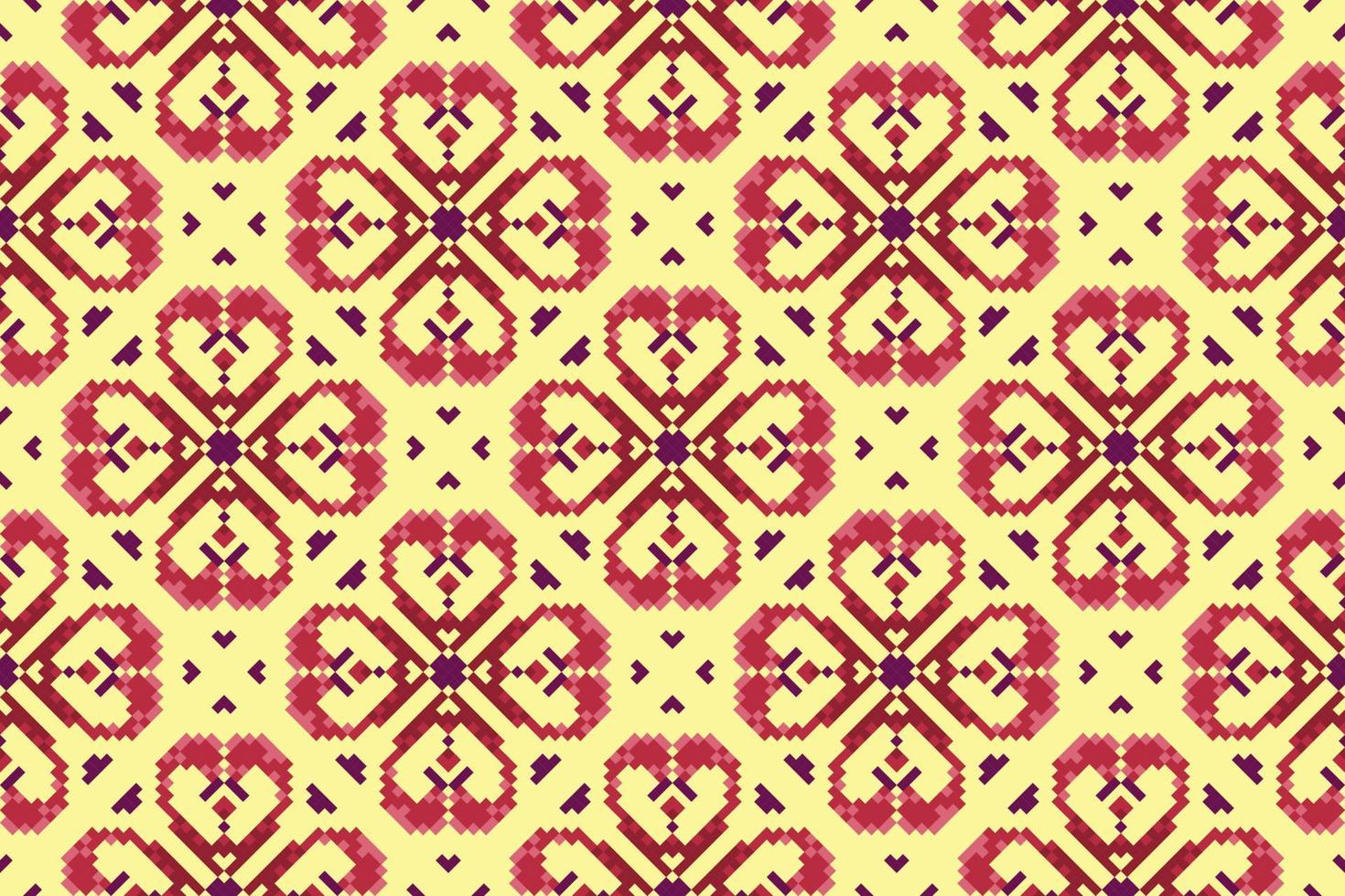 ikat etnico senza soluzione di continuità modello decorazione design. azteco tessuto tappeto boho mandala tessile arredamento sfondo. tribale nativo motivo ornamenti tradizionale ricamo vettore sfondo pixel stile
