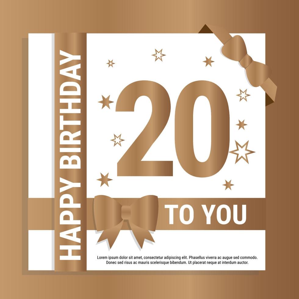 contento 20 compleanno. oro numeri e luccicante oro nastri. festivo sfondo. decorazione per festa evento, saluto carta e invito, design modello per compleanno celebrazione. eps10 vettore