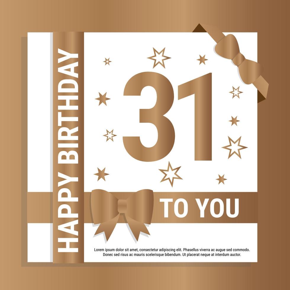 contento 31 compleanno. oro numeri e luccicante oro nastri. festivo sfondo. decorazione per festa evento, saluto carta e invito, design modello per compleanno celebrazione. eps10 vettore